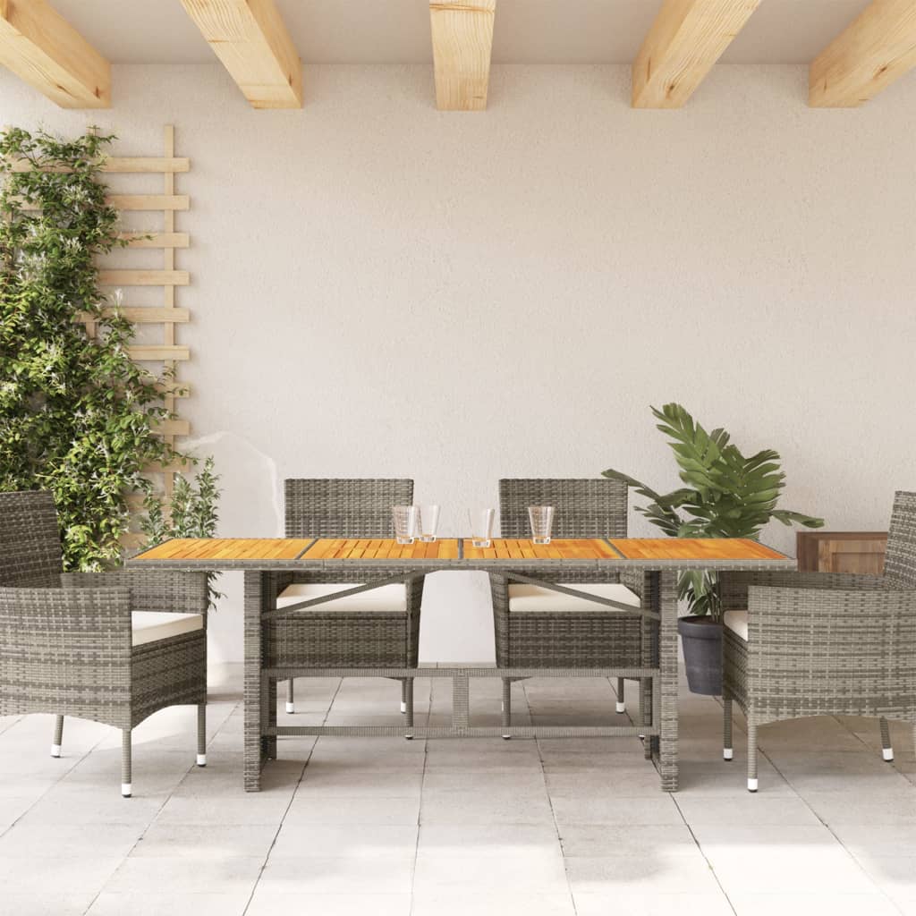 HKH Mesa de Jardim com Tampo em Acácia 190x80x74 Cm Vime Pe Cinza - Cinzento