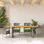 Mesa de jardín HKH con tapa de acacia 190x80x74 cm, mimbre PE, gris - Gris