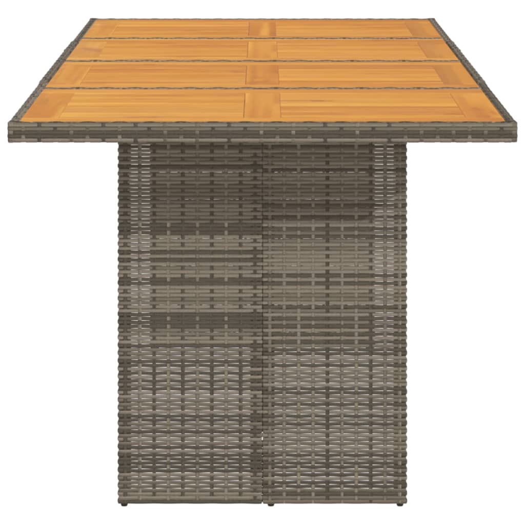 Mesa de jardín HKH con tapa de acacia 190x80x74 cm, mimbre PE, gris - Gris