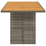 Mesa de jardín HKH con tapa de acacia 190x80x74 cm, mimbre PE, gris - Gris