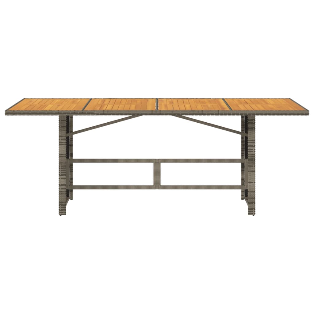 Mesa de jardín HKH con tapa de acacia 190x80x74 cm, mimbre PE, gris - Gris