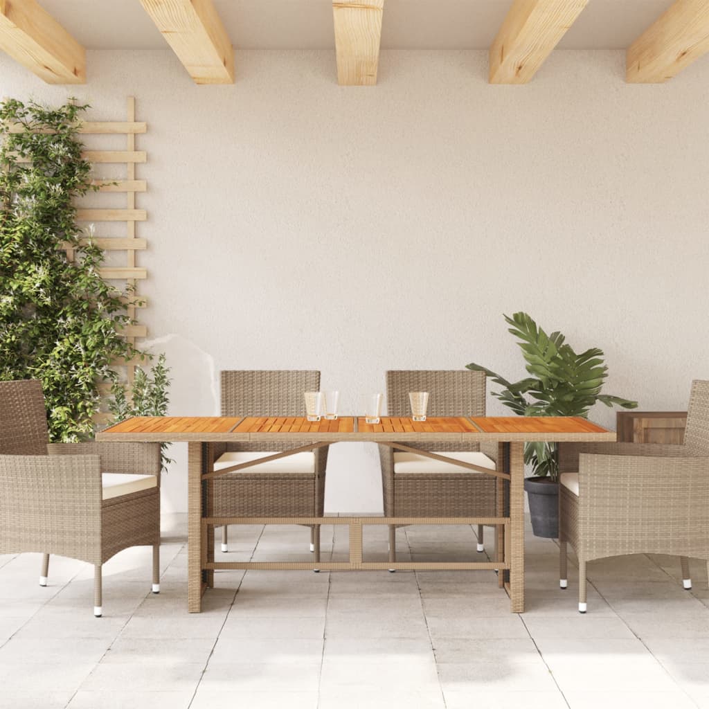 HKH Mesa de Jardim com Tampo em Acácia 190x80x74 Cm Vime Pe - Bege