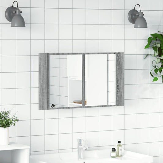HKH Armário WC C/ Espelho e Luzes LED Acrílico Sonoma - Cinzento