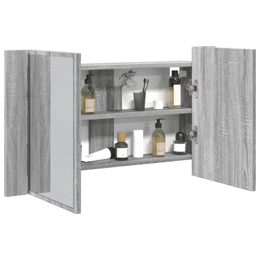 HKH Armário WC C/ Espelho e Luzes LED Acrílico Sonoma - Cinzento