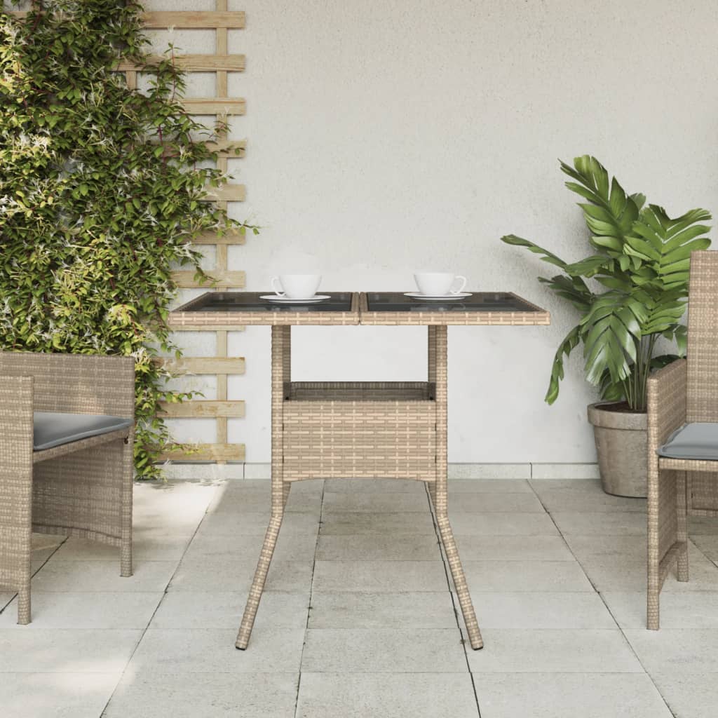 HKH Mesa de Jardim com Tampo de Vidro 80x80x75 Cm Vime Pe - Bege