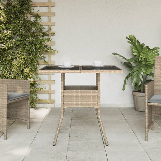 HKH Mesa de Jardim com Tampo de Vidro 80x80x75 Cm Vime Pe - Bege