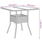 HKH Mesa de Jardim com Tampo de Vidro 80x80x75 Cm Vime Pe - Bege