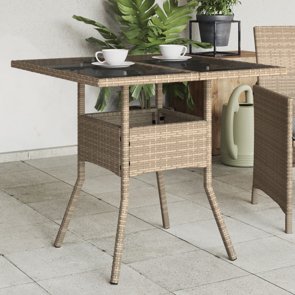 HKH Mesa de Jardim com Tampo de Vidro 80x80x75 Cm Vime Pe - Bege