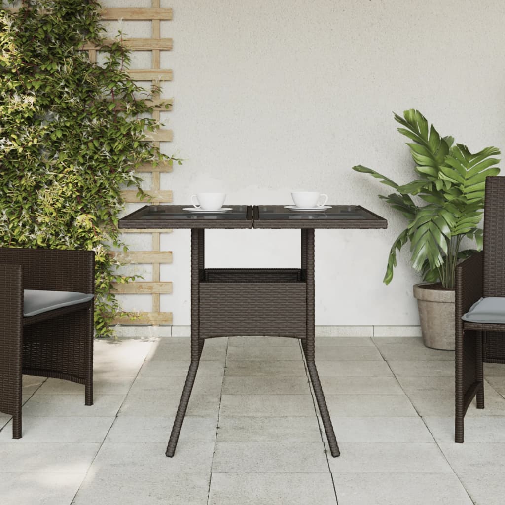 HKH Mesa de Jardim com Tampo de Vidro 80x80x75 Cm Vime Pe Castanho - Marrom
