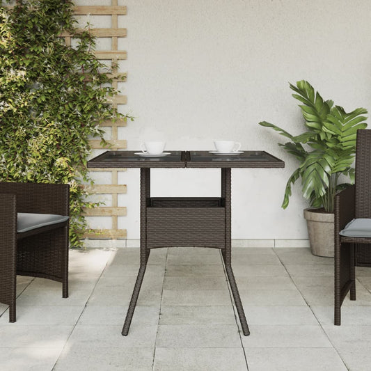 HKH Mesa de Jardim com Tampo de Vidro 80x80x75 Cm Vime Pe Castanho - Marrom