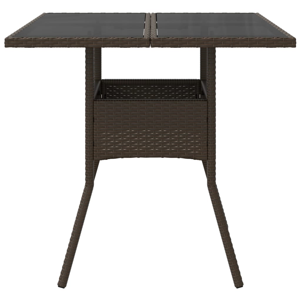 Mesa de Jardín HKH con Tapa de Cristal 80x80x75 cm Mimbre Pie Marrón - Marrón
