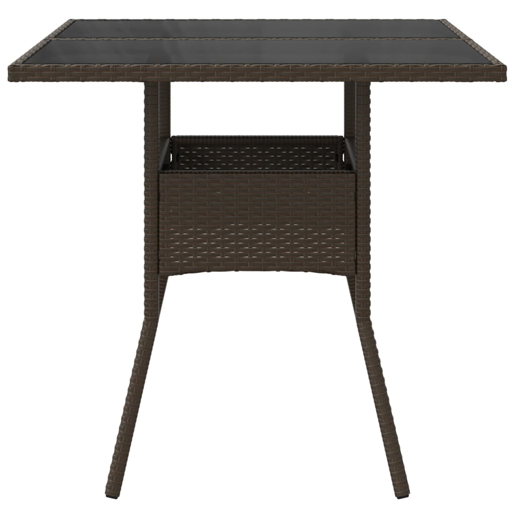 Mesa de Jardín HKH con Tapa de Cristal 80x80x75 cm Mimbre Pie Marrón - Marrón