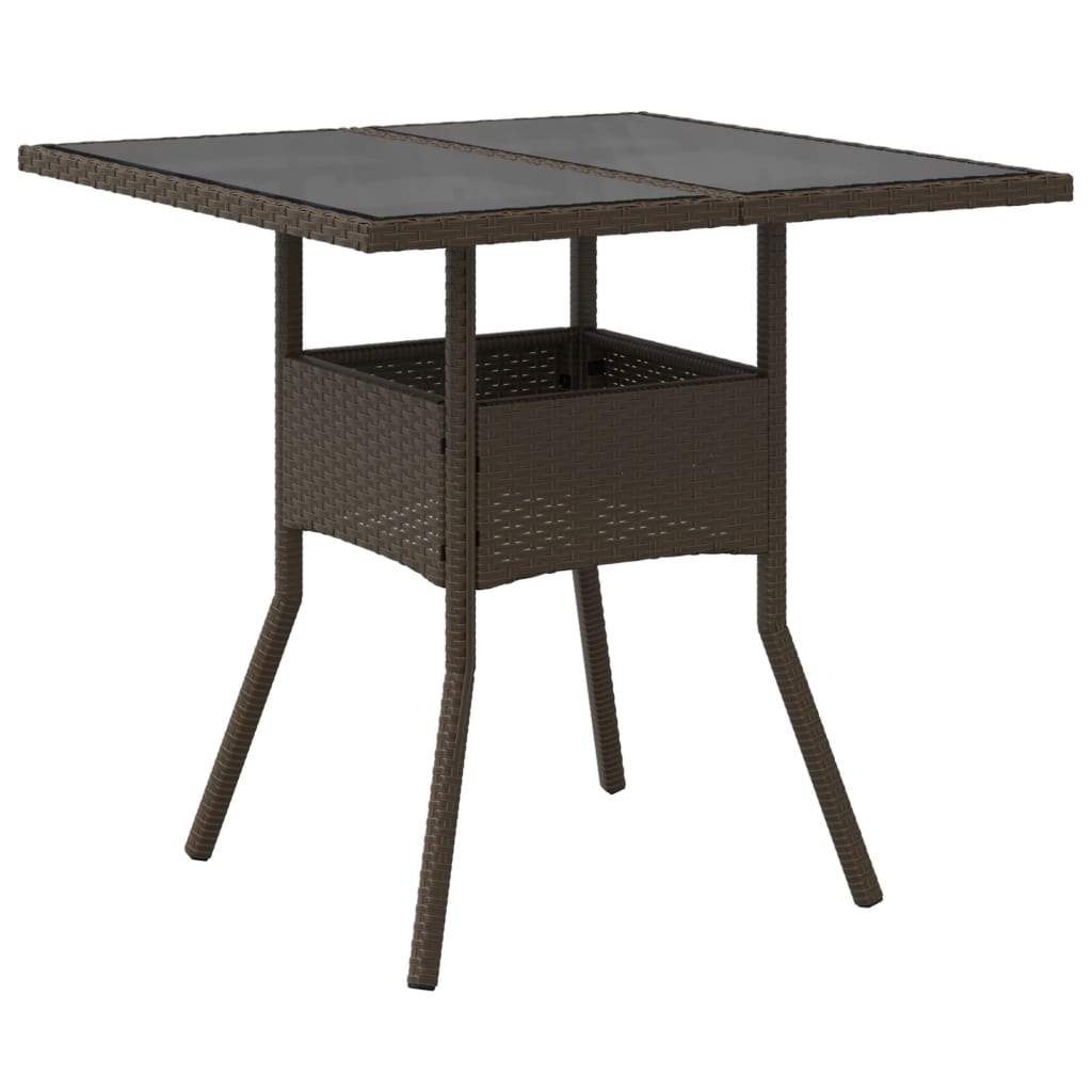 Mesa de Jardín HKH con Tapa de Cristal 80x80x75 cm Mimbre Pie Marrón - Marrón