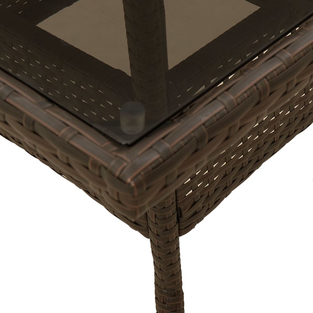 Mesa de Jardín HKH con Tapa de Cristal 80x80x75 cm Mimbre Pie Marrón - Marrón