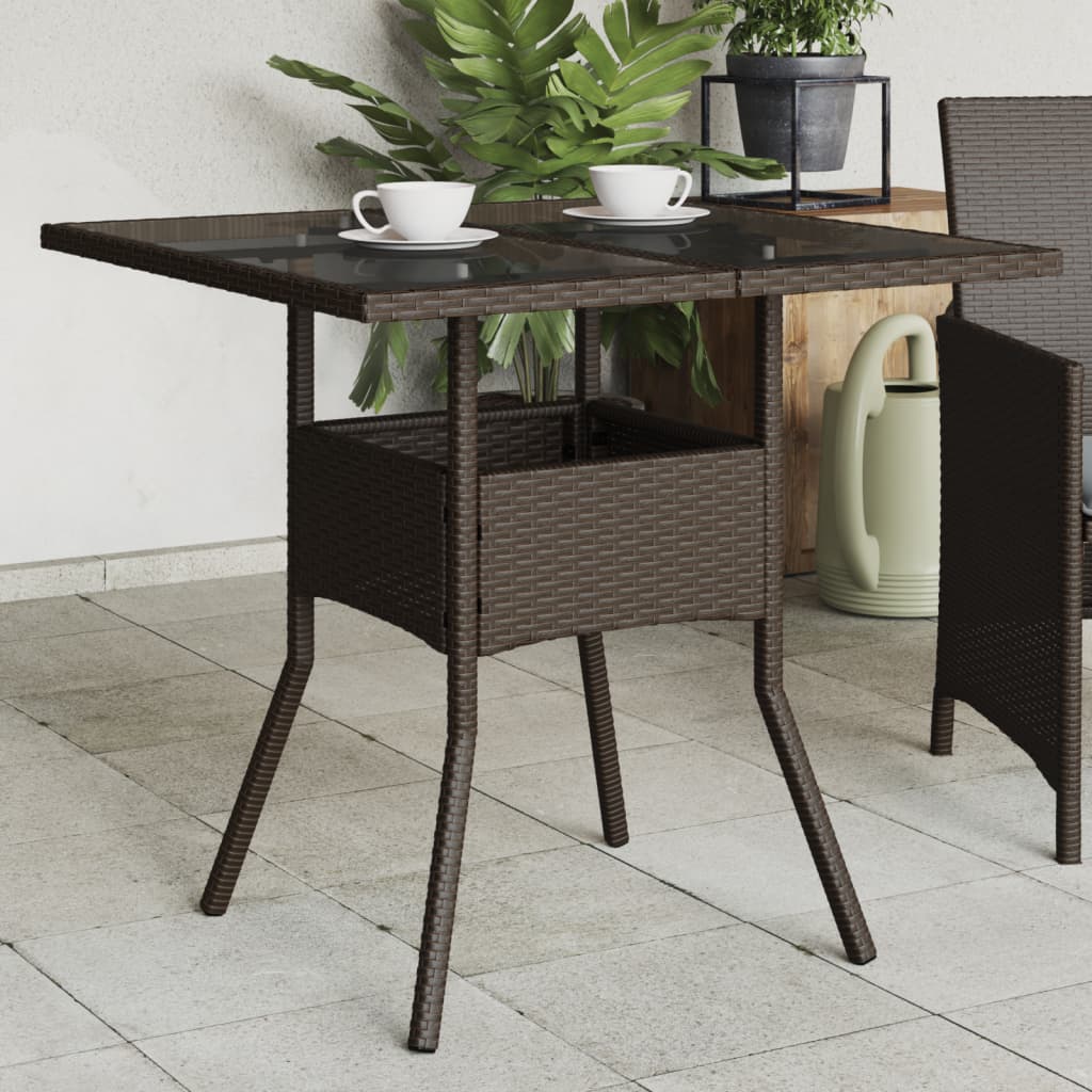 HKH Mesa de Jardim com Tampo de Vidro 80x80x75 Cm Vime Pe Castanho - Marrom