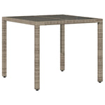 HKH Mesa de Jardín con Tapa de Cristal 90x90x75 Cm Ratán PE - Gris