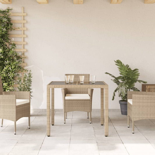 HKH Mesa de Jardim com Tampo de Vidro 90x90x75 Cm Vime Pe - Bege