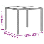 HKH Mesa de Jardim com Tampo de Vidro 90x90x75 Cm Vime Pe Castanho - Marrom