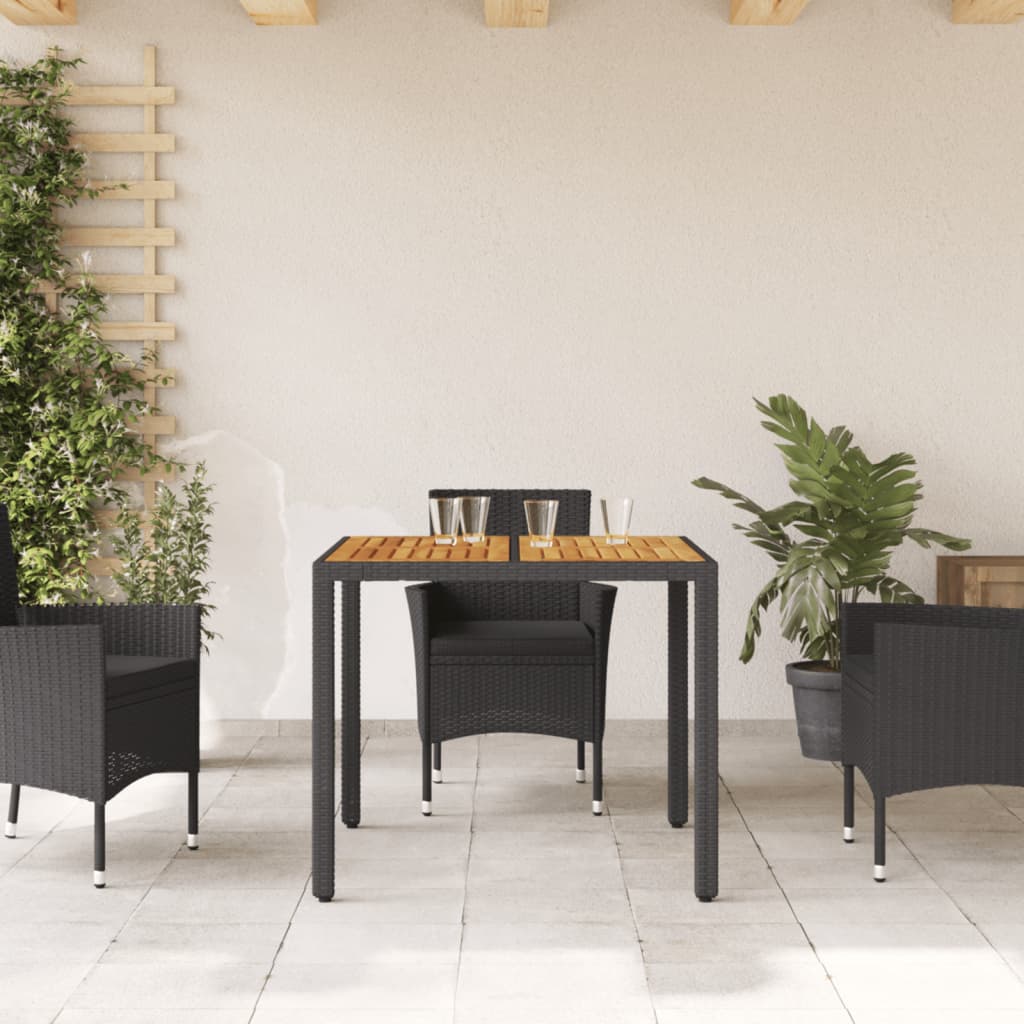 HKH Mesa de Jardim com Tampo de Madeira de Acácia Vime Pe - Preto