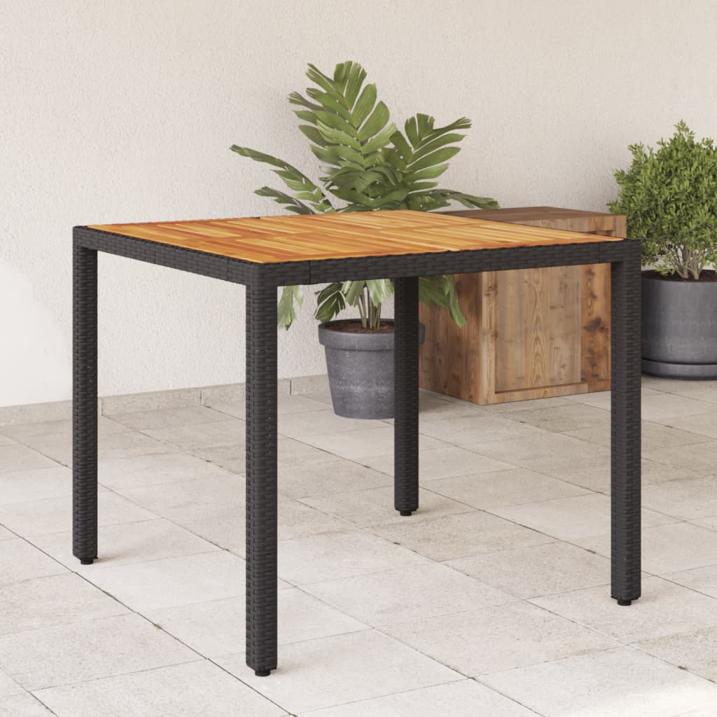 HKH Mesa de Jardim com Tampo de Madeira de Acácia Vime Pe - Preto