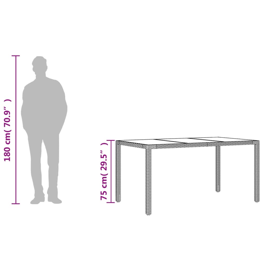 Mesa de Jardín HKH con Tapa de Cristal 150x90x75 Cm Mimbre PE - Gris