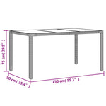 Mesa de Jardín HKH con Tapa de Cristal 150x90x75 Cm Mimbre PE - Gris