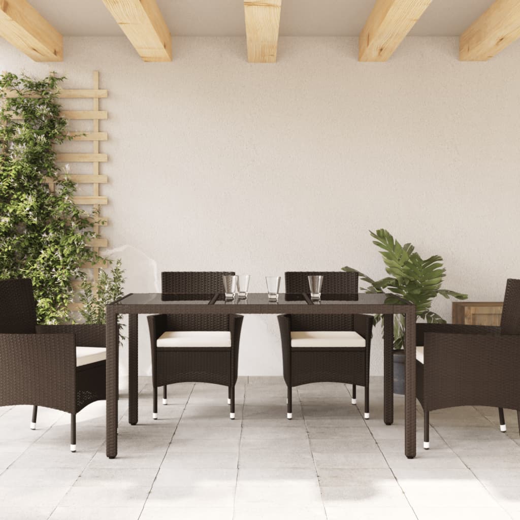 HKH Mesa de Jardim com Tampo de Vidro 150x90x75 Cm Vime Pe Castanho - Marrom