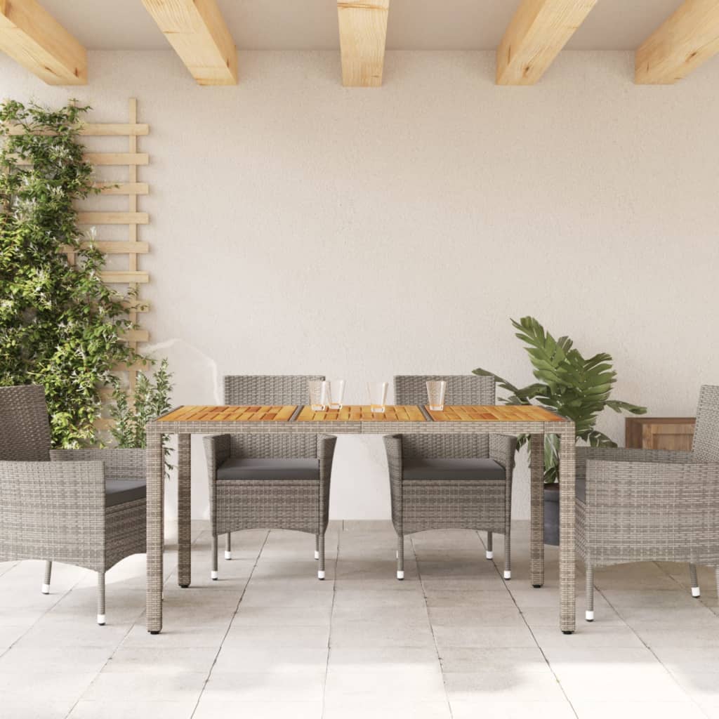 HKH Mesa de Jardín C/ Tapa de Madera de Acacia Mimbre Pie - Gris