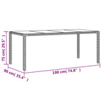 HKH Mesa de Jardim com Tampo de Vidro 190x90x75 Cm Vime Pe Castanho - Marrom