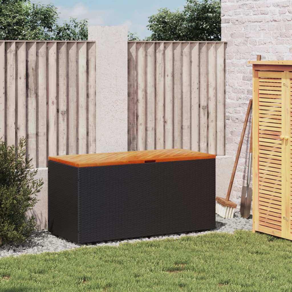 HKH Caja de Almacenamiento de Jardín Mimbre/Madera Maciza de Acacia - Negra