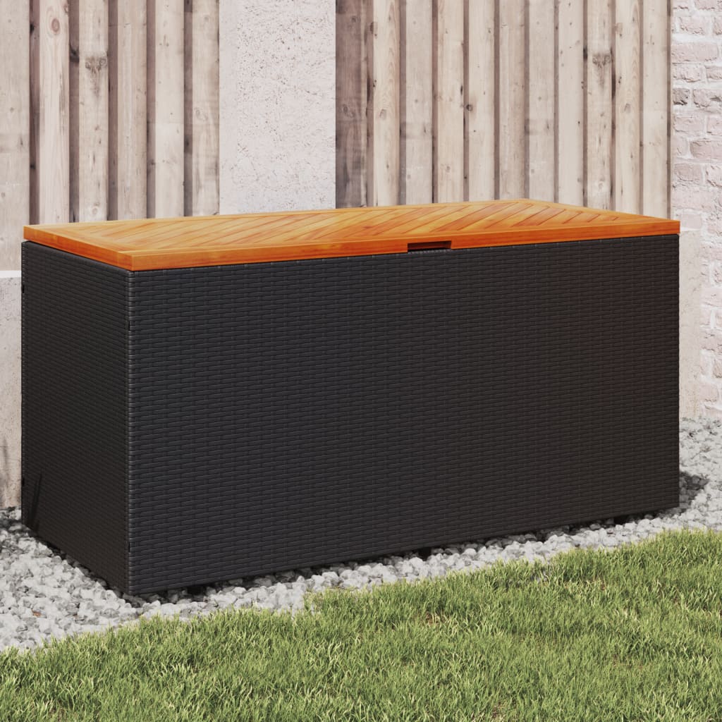 HKH Caja de Almacenamiento de Jardín Mimbre/Madera Maciza de Acacia - Negra