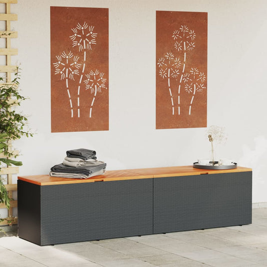 HKH Caixa Arrumação Jardim Vime Pe/acácia Maciça - Preto