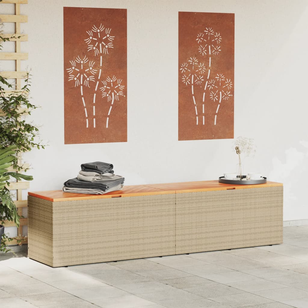 HKH Caja Almacenamiento Jardín Mimbre Pe/acacia Maciza - Beige