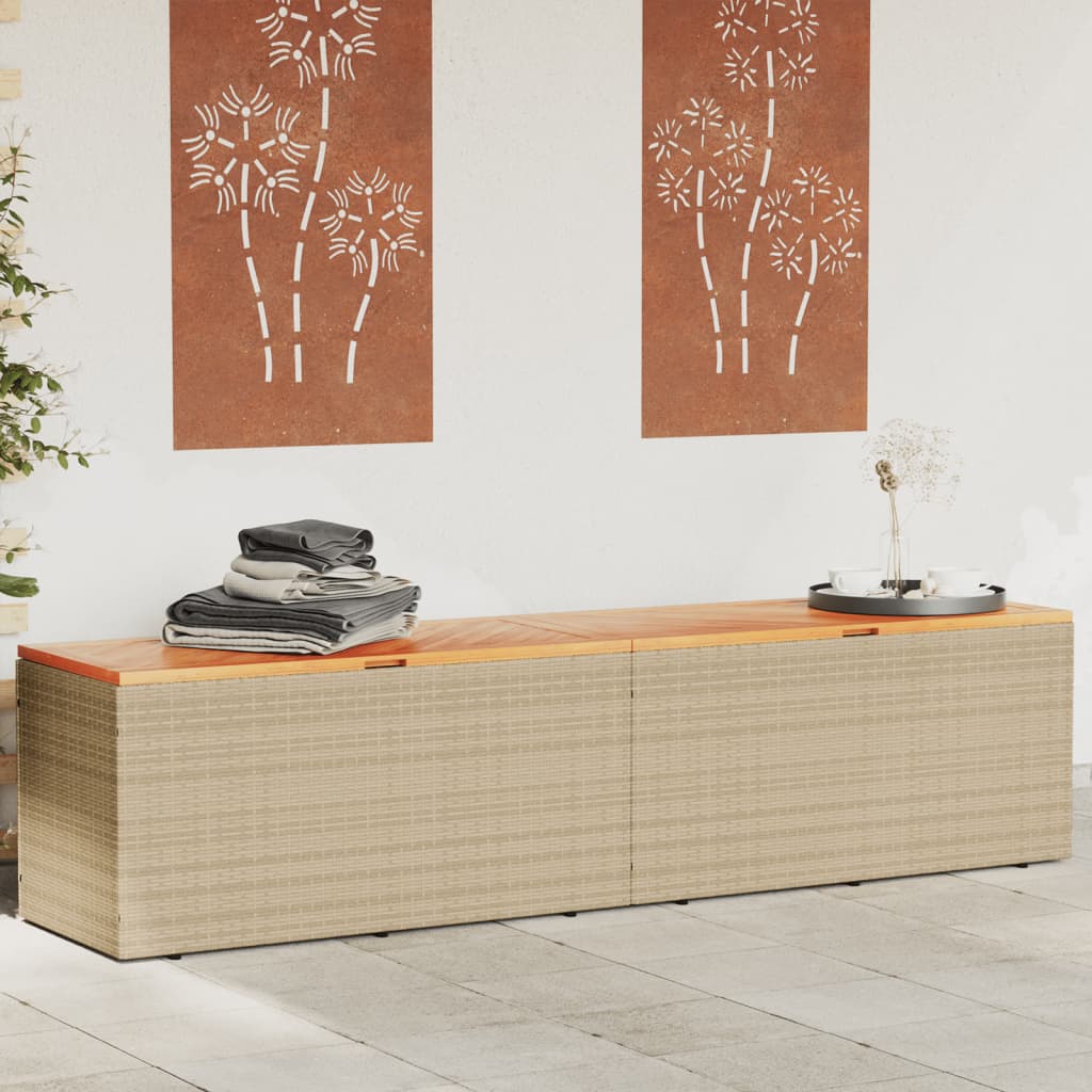 HKH Caja Almacenamiento Jardín Mimbre Pe/acacia Maciza - Beige