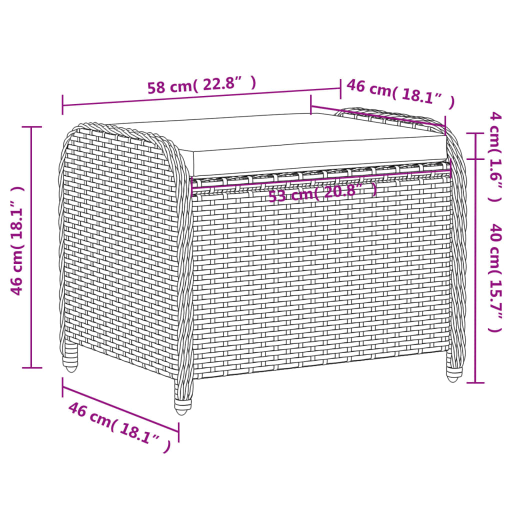 HKH Banco de Jardim com Almofadão 58x46x46 Cm Vime Pe - Preto