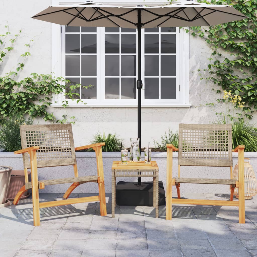 HKH Mesa de Jardim 38x38x42 Cm Vime Pe/acácia Mistura de S - Bege