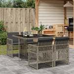 HKH 5 Pcs Conjunto de Jantar P/ Jardim C/ Almofadões Vime Pe Cinza - Cinzento