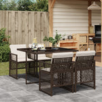 HKH 5 Pcs Conjunto Jantar P/ Jardim C/ Almofadões Vime Pe Castanho - Marrom