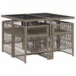 HKH 5 Pcs Conjunto de Jantar P/ Jardim C/ Almofadões Vime Pe Cinza - Cinzento