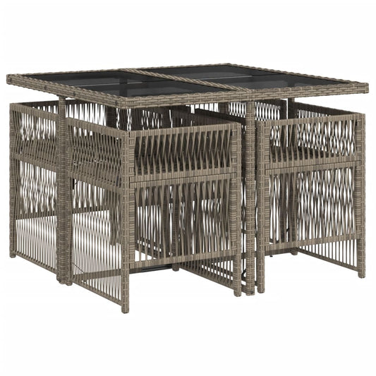 HKH 5 Pcs Conjunto de Jantar P/ Jardim C/ Almofadões Vime Pe Cinza - Cinzento