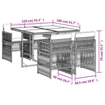 HKH 5 Pcs Conjunto de Jantar P/ Jardim C/ Almofadões Vime Pe Cinza - Cinzento