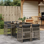HKH 5 Pcs Conjunto de Jantar P/ Jardim C/ Almofadões Vime Pe Cinza - Cinzento