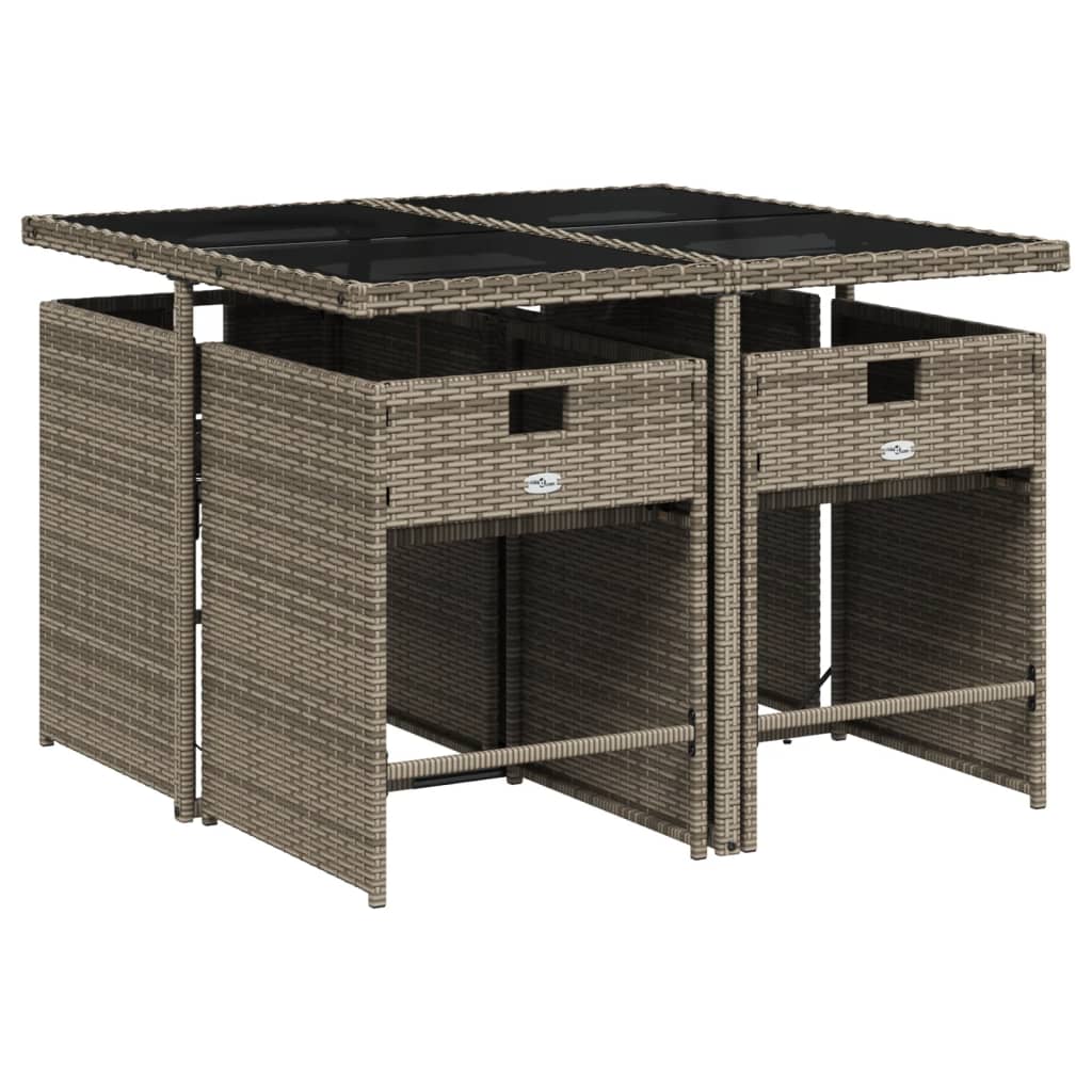 HKH 5 Pcs Conjunto de Jantar P/ Jardim C/ Almofadões Vime Pe Cinza - Cinzeto