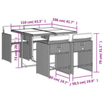 HKH 5 Pcs Conjunto de Jantar P/ Jardim C/ Almofadões Vime Pe Cinza - Cinzeto