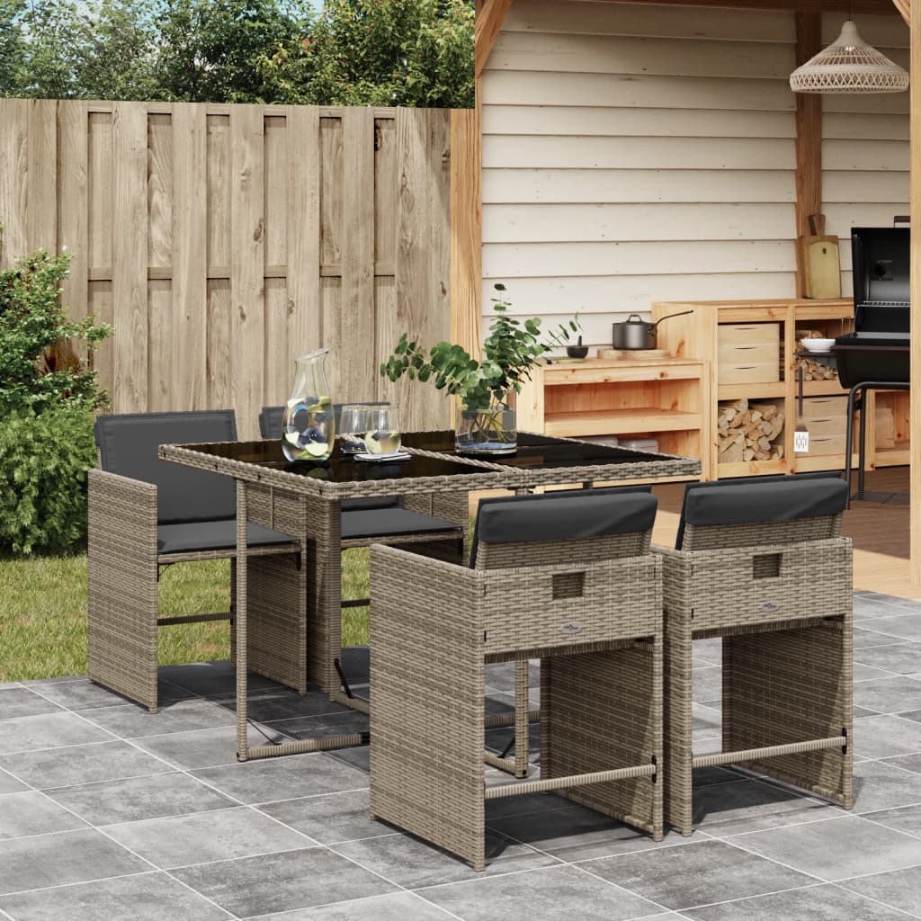 HKH 5 Pcs Conjunto de Jantar P/ Jardim C/ Almofadões Vime Pe Cinza - Cinzeto