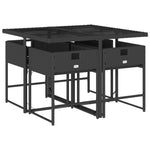 HKH 5 Pcs Conjunto de Jantar P/ Jardim C/ Almofadões Vime Pe - Preto