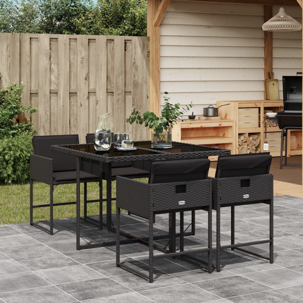 HKH 5 Pcs Conjunto de Jantar P/ Jardim C/ Almofadões Vime Pe - Preto