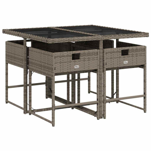HKH 5 Pcs Conjunto de Jantar P/ Jardim C/ Almofadões Vime Pe Cinza - Cinzeto