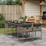 HKH 5 Pcs Conjunto de Jantar P/ Jardim C/ Almofadões Vime Pe Cinza - Cinzeto