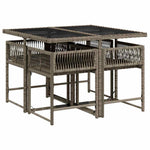 HKH 5 Pcs Conjunto de Jantar P/ Jardim C/ Almofadões Vime Pe Cinza - Cinzeto